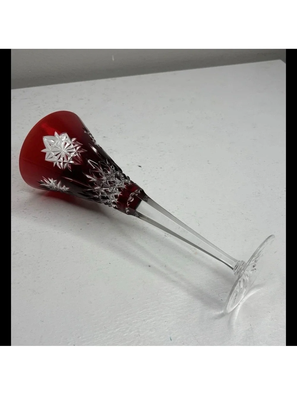 Waterford Snow Crystal Red Fluted Champagne Glass